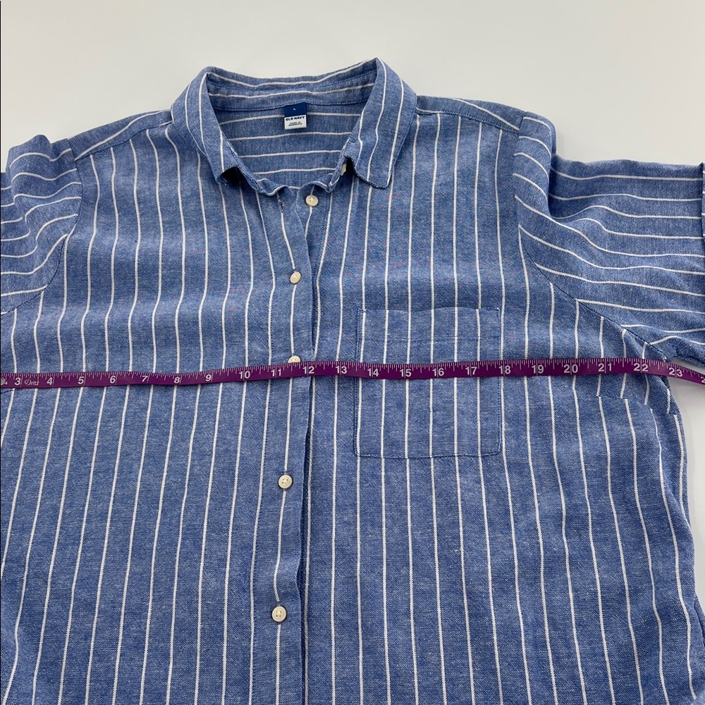 Old Navy Blue Striped linen blend dress clean girl nautical minimal button front - Picture 5 of 9